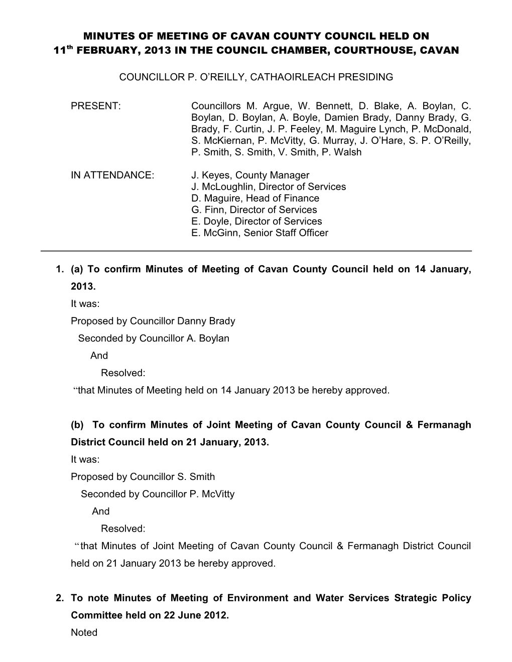 Minutes of Council Meeting Held on 11Th October 2010
