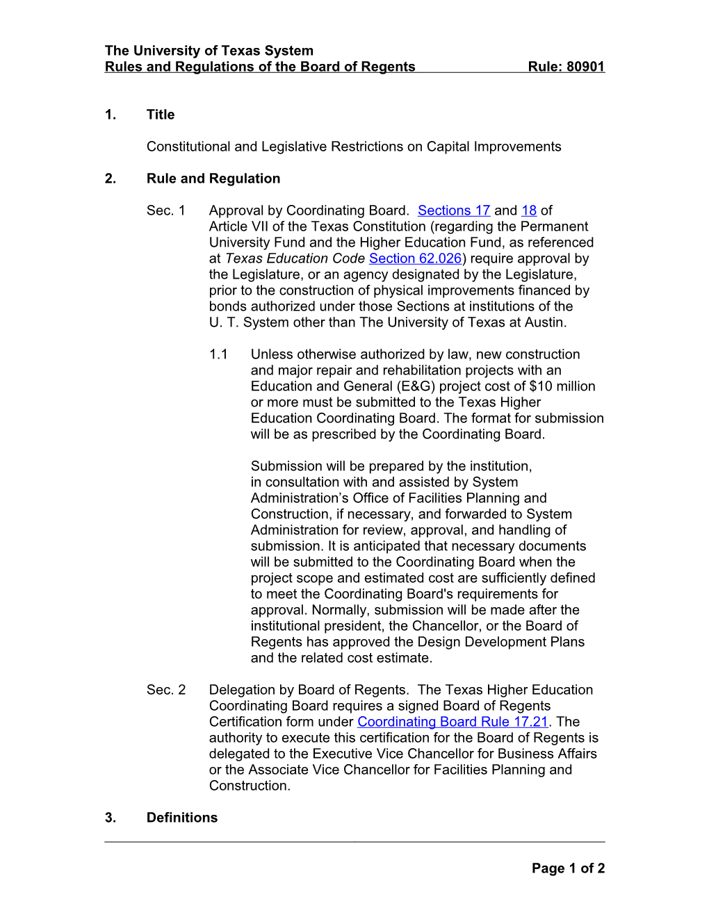 Constitutional and Legislative Restrictions on Capital Improvements