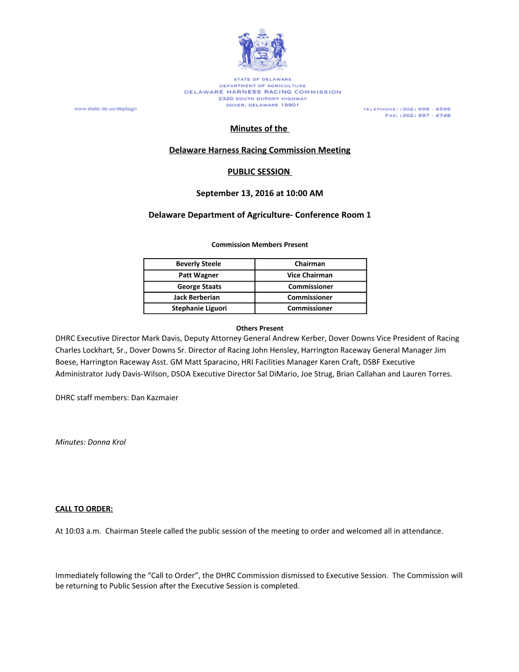 Delaware Harness Racing Commission Meeting