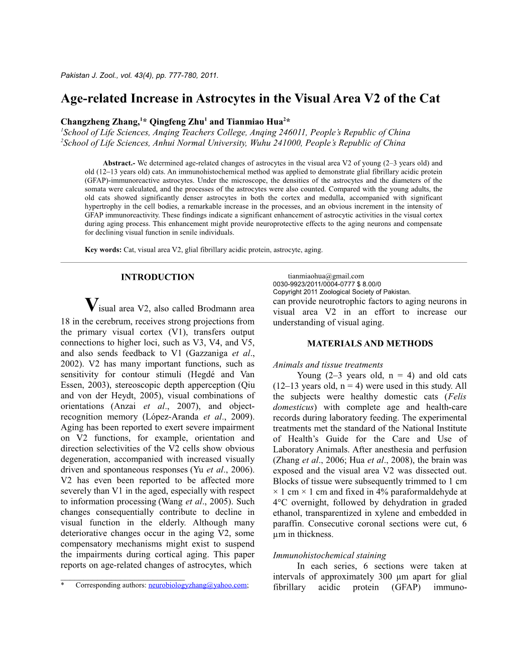 Age-Related Increase in Astrocytes in the Visual Area V2 of the Cat