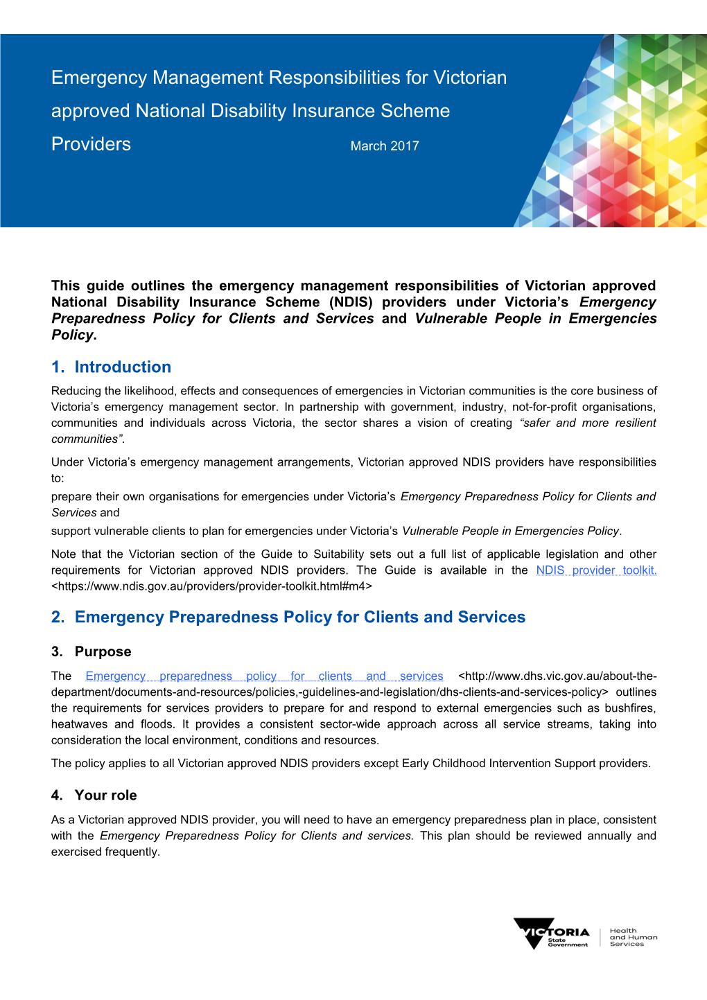 Emergency Management Responsibilities for Victorian Approved National Disability Insurance