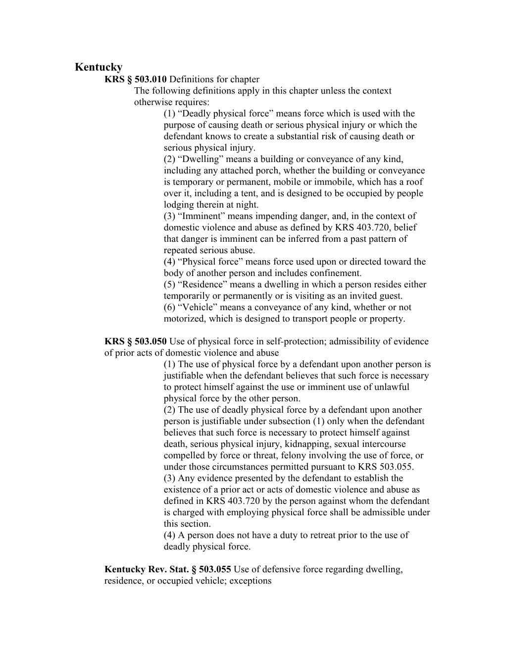 KRS 503.010 Definitions for Chapter