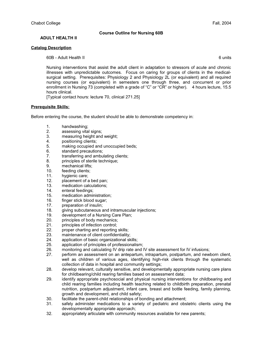 Course Outline for Nursing 60B, Page 3