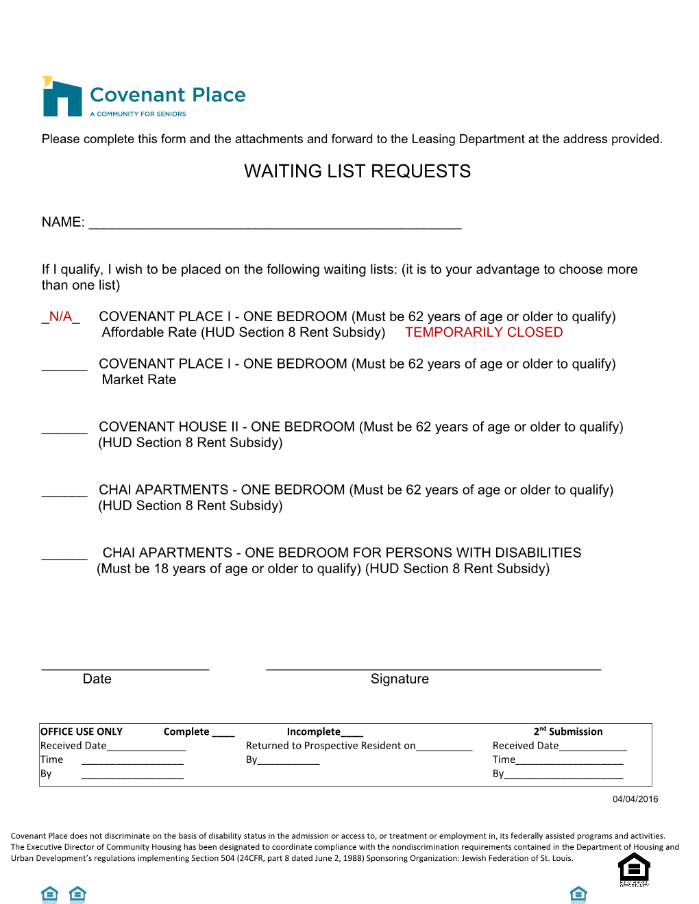 Preliminary Application for Apartment Rental/Resident Requirements