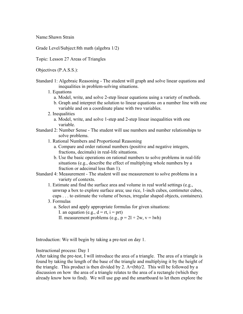 Grade Level/Subject:8Th Math (Algebra 1/2)