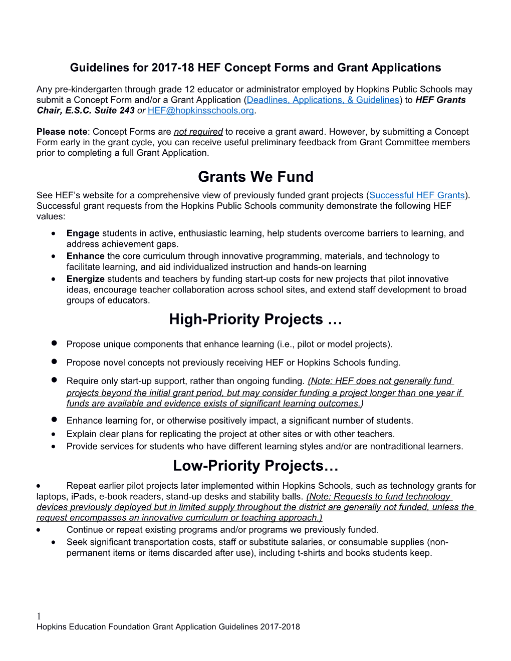 Guidelines for 2017-18 HEF Concept Formsand Grant Applications