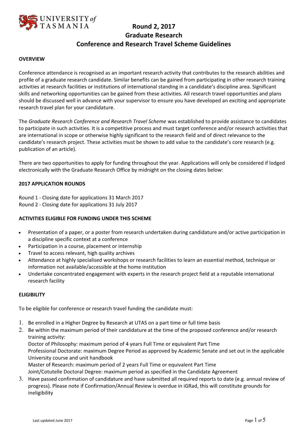 Round 1, 2017 Conference and Research Travel Scheme Guidelines s1