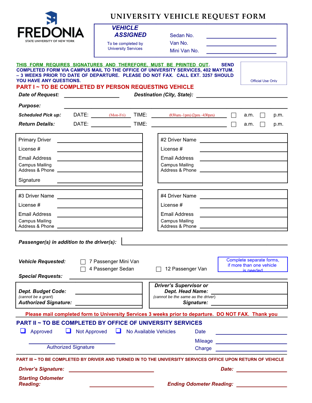 University Vehicle Request Form