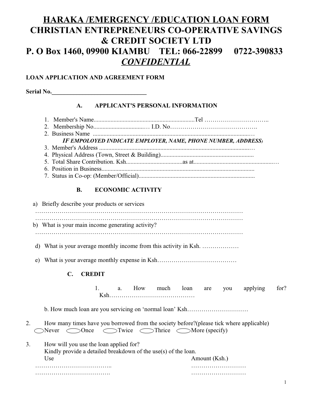 Haraka /Emergency /Education Loan Form