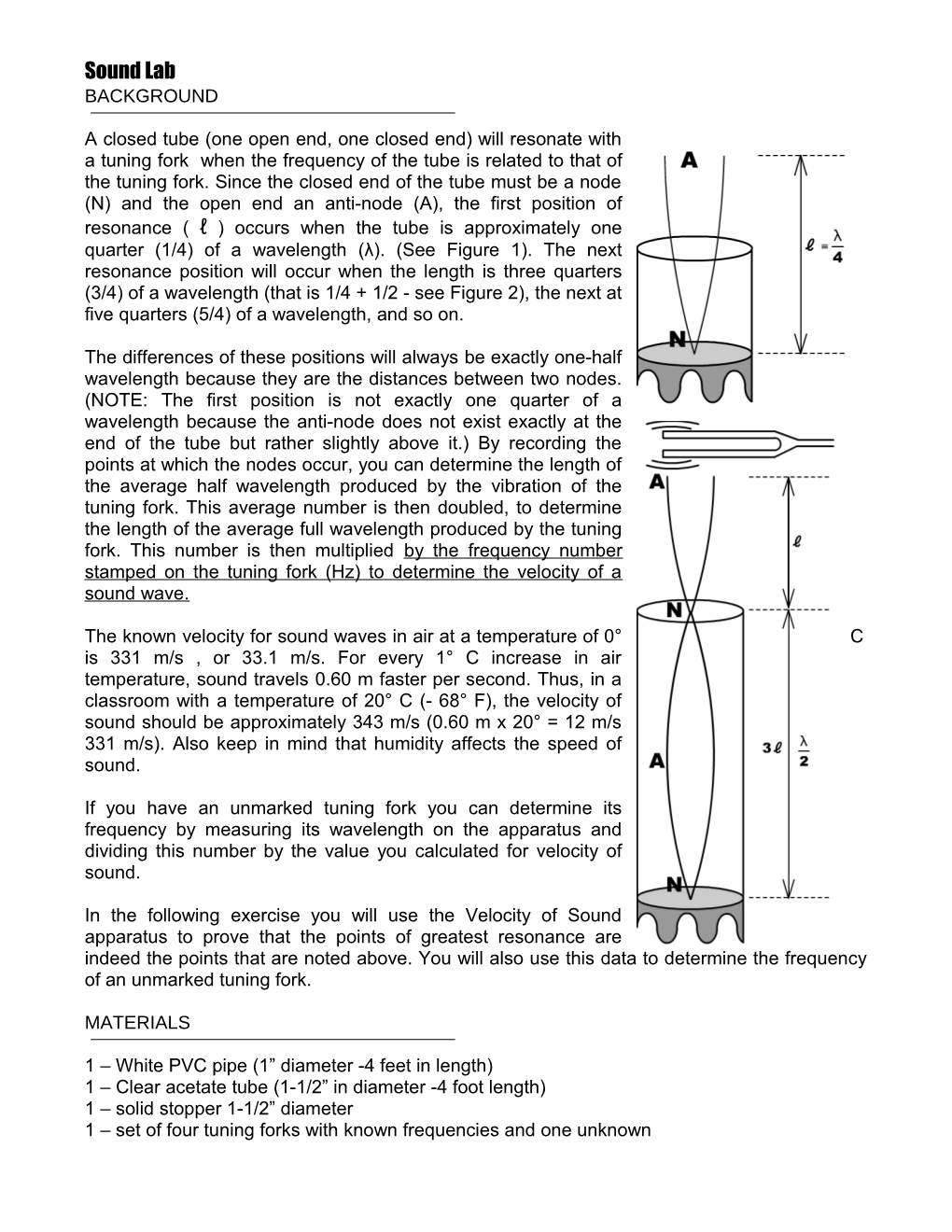 Resonance: the Velocity of Sound Student Guide