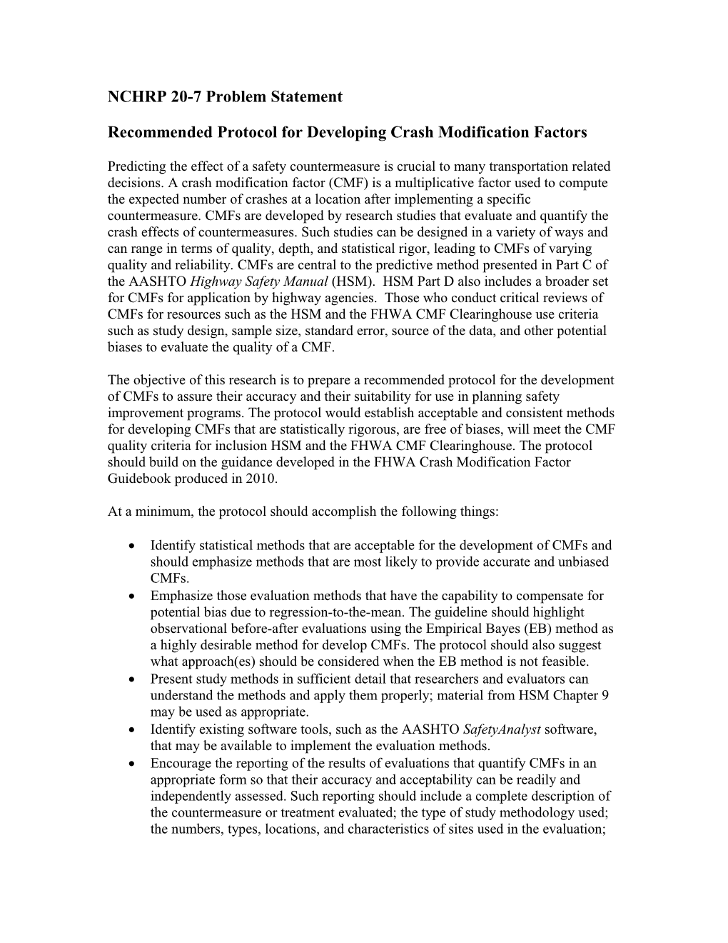 Recommended Protocol for Developing Crash Modification Factors