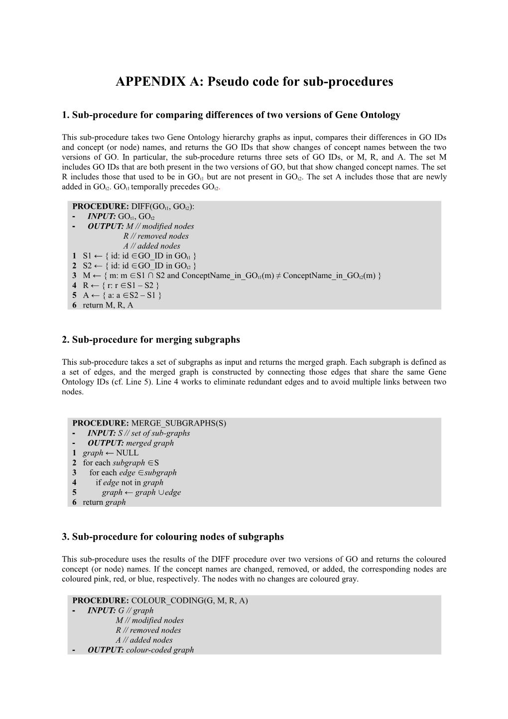 APPENDIX A: Pseudo Code for Sub-Procedures