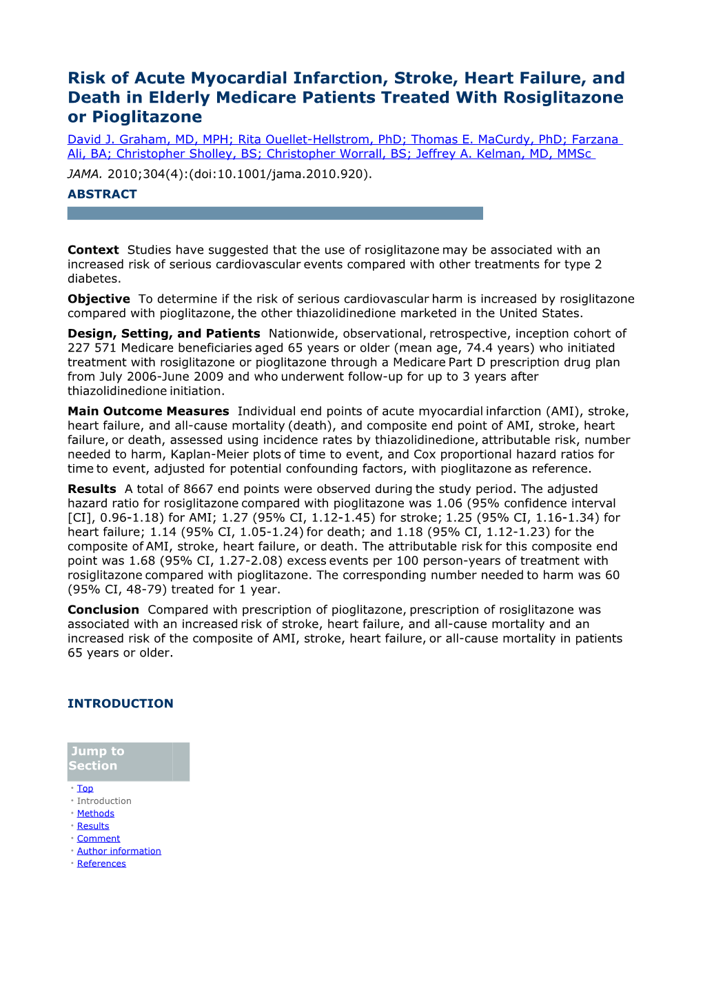 Risk of Acute Myocardial Infarction, Stroke, Heart Failure, and Death in Elderly Medicare