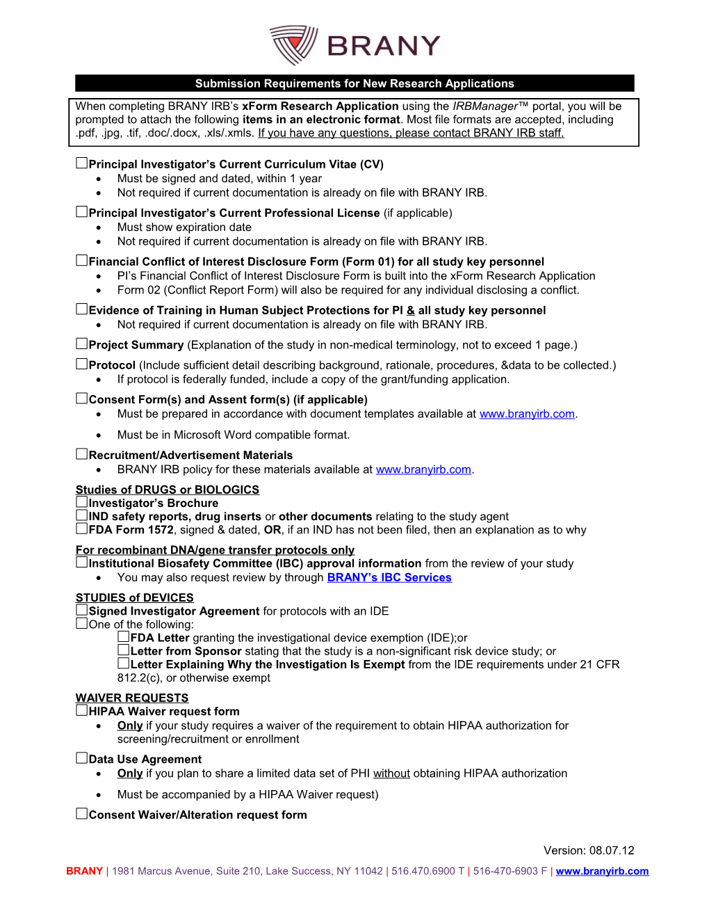 Submission Requirements for New Research Applications