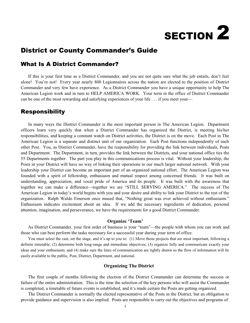 District Or County Commander S Guide