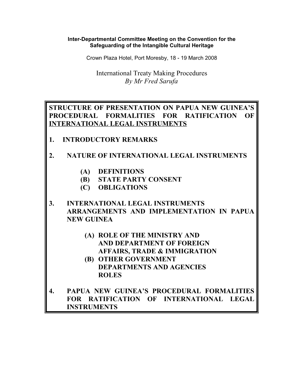 Treaty Terminology and Implementation Procedures