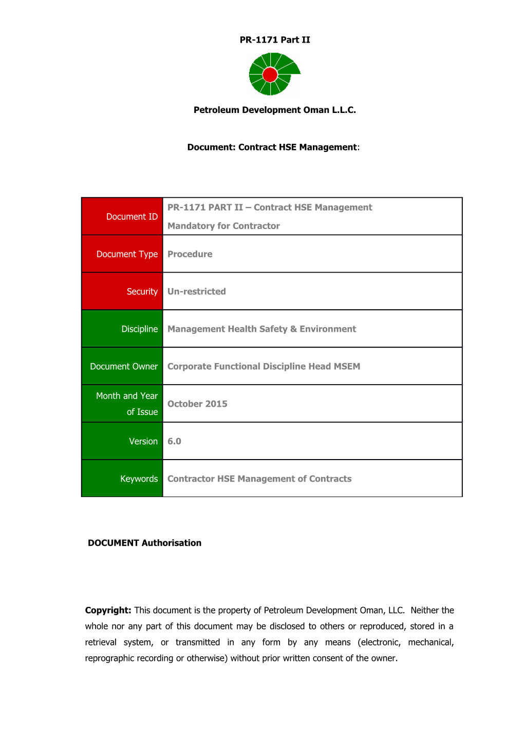 PR-1171 - II - Contract HSE Management Part II - Mandatory for Contractors and Contract Holders