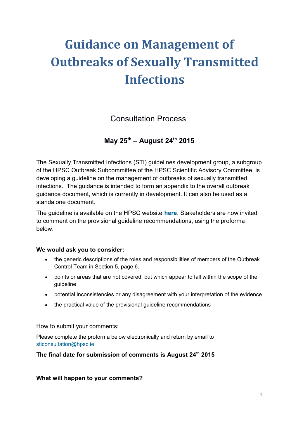 Guidance on Management of Outbreaks of Sexually Transmitted Infections