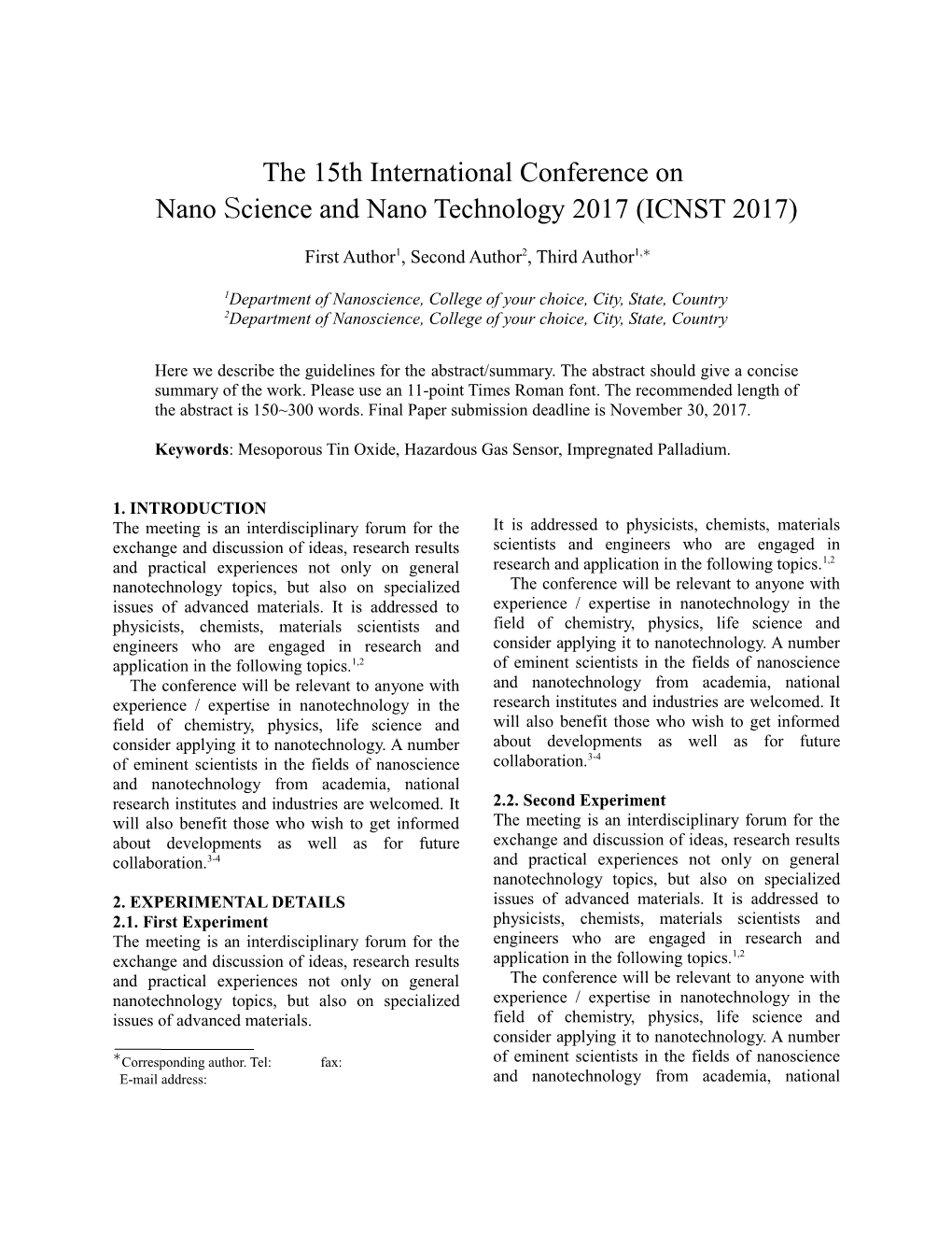 Nanoscience and Nano Technology 2017 (ICNST 2017)