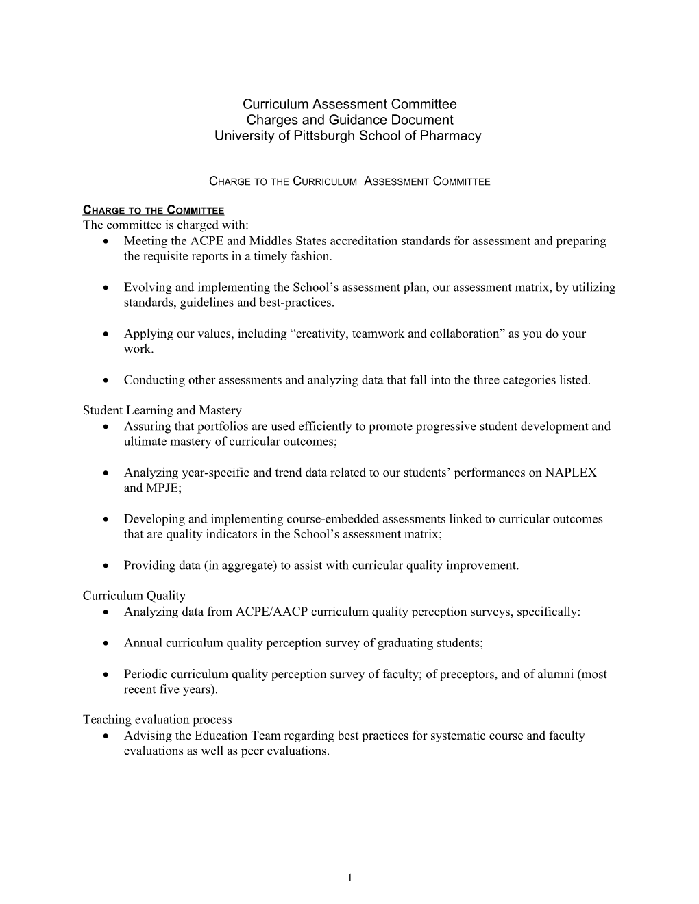 Responsibilities and Functioning of the Curriculum Committee
