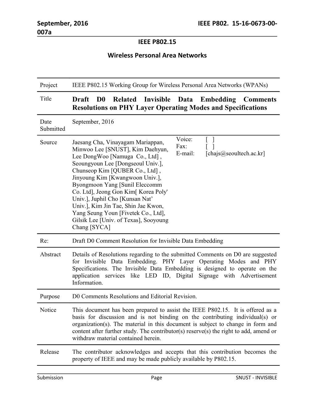 Phy Layer Operating Modes for Invisible Data Embedding