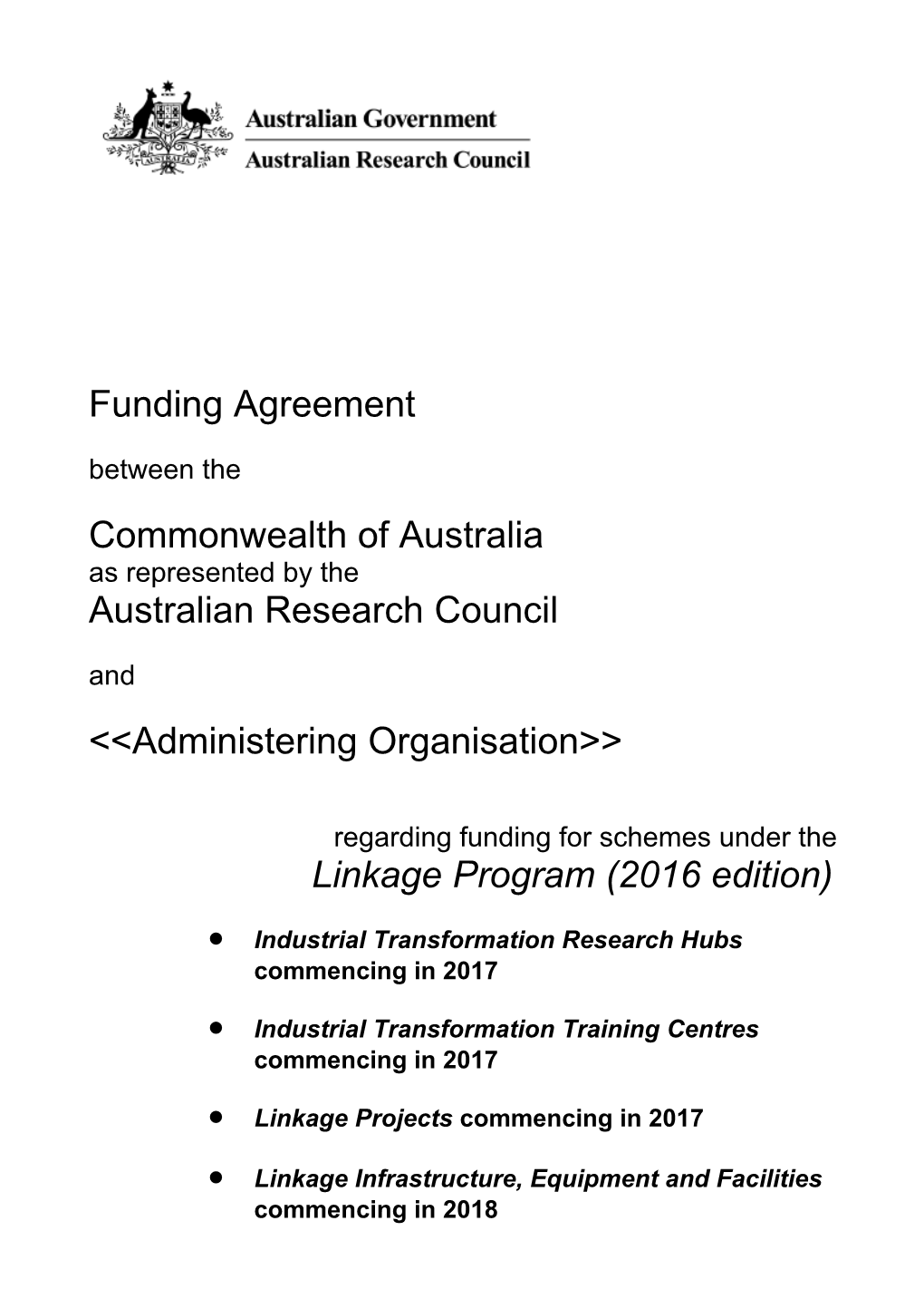 2017-2018 Linkage Program Funding Agreement