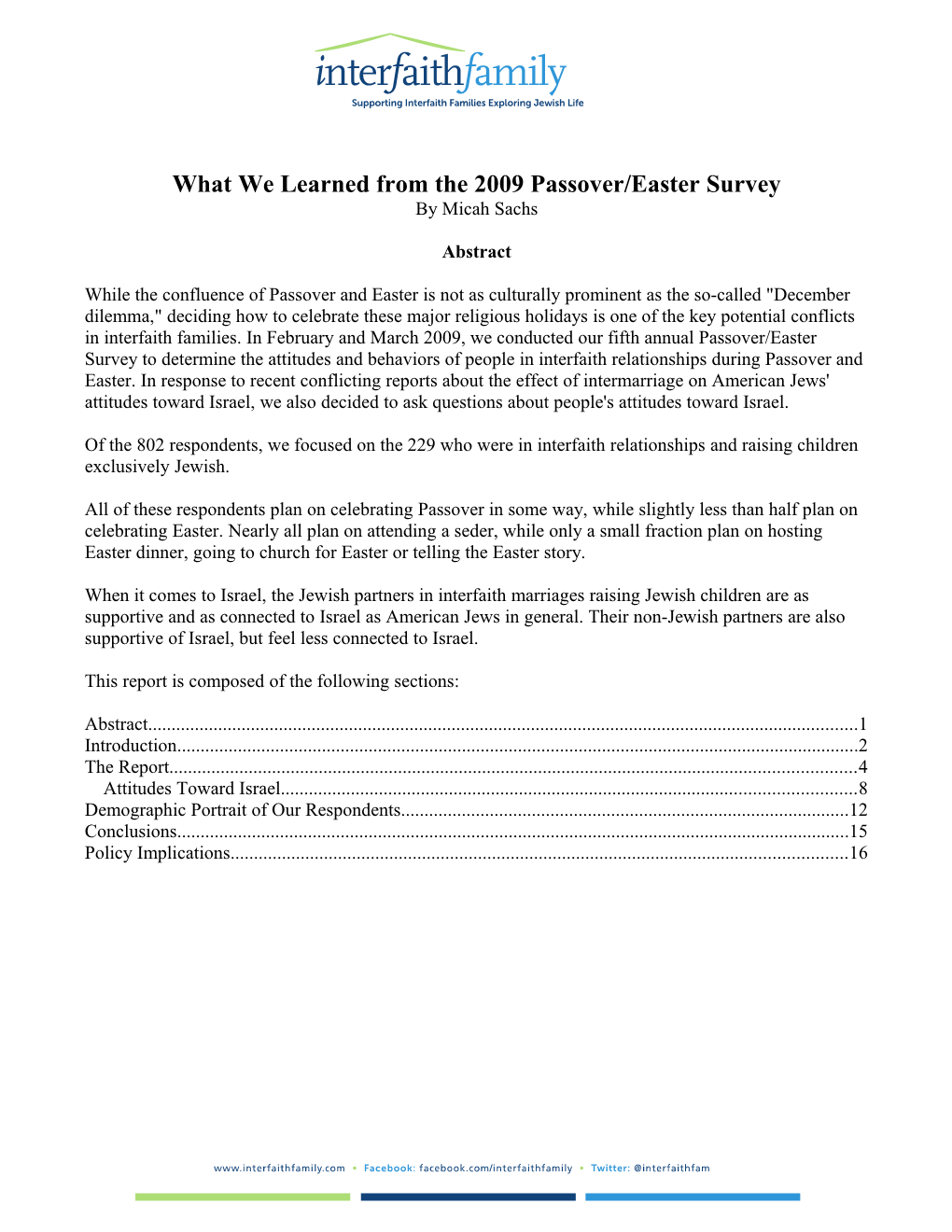 What We Learned from the 2009 Passover/Easter Survey