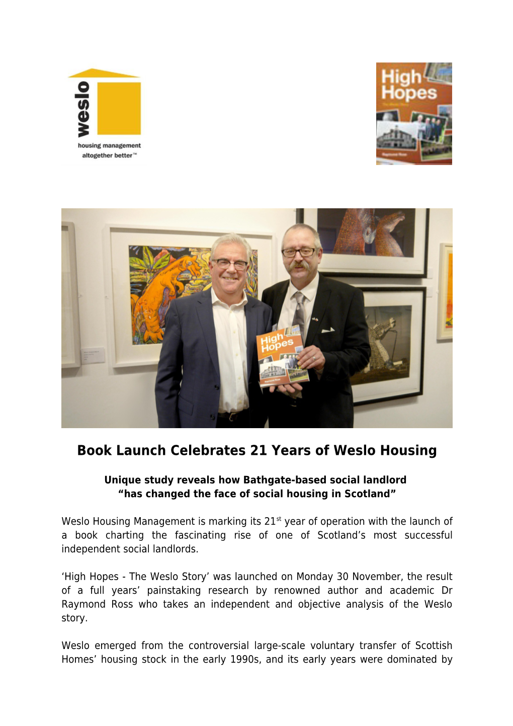 Book Launch Celebrates 21 Years of Weslo Housing