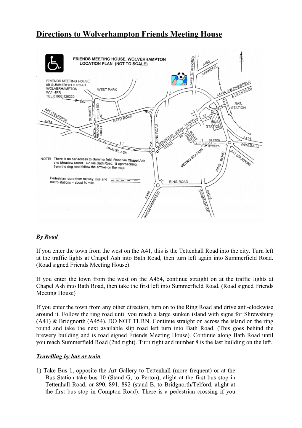 Directions to Wolverhampton Friends Meeting House