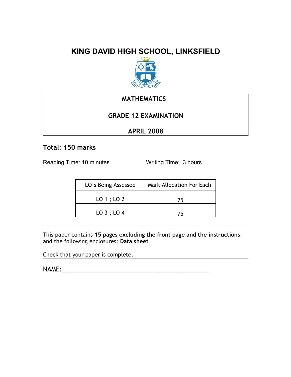 King David High School, Linksfield