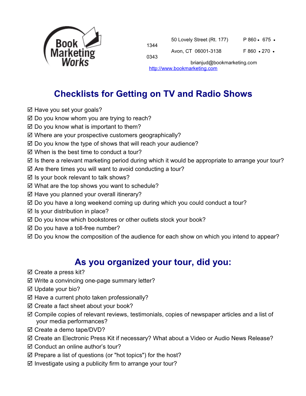 Checklists for Getting on TV and Radio Shows