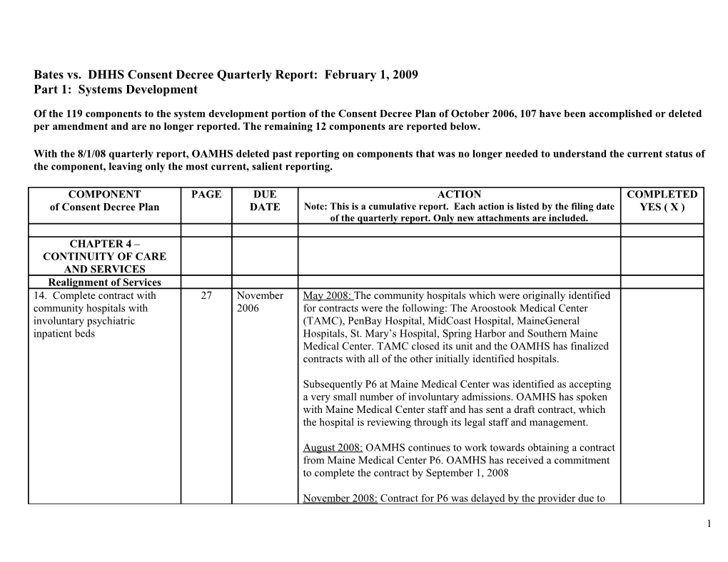 Bates Vs. DHHS Consent Decree Quarterly Report: February 1, 2009