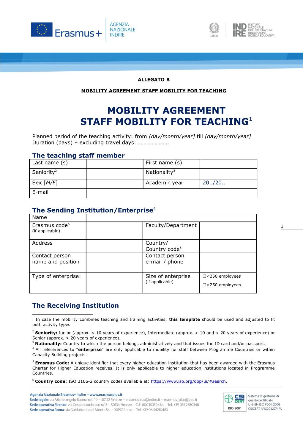 Mobility Agreement Staff Mobility for Teaching