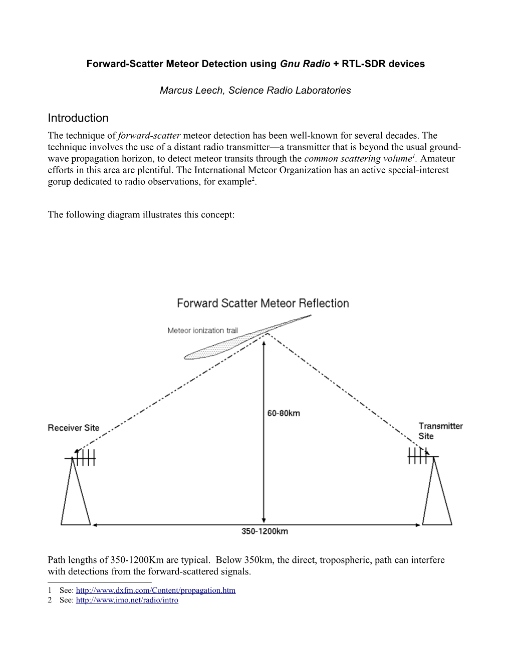 Forward-Scatter Meteor Detection Using Gnu Radio + RTL-SDR Devices