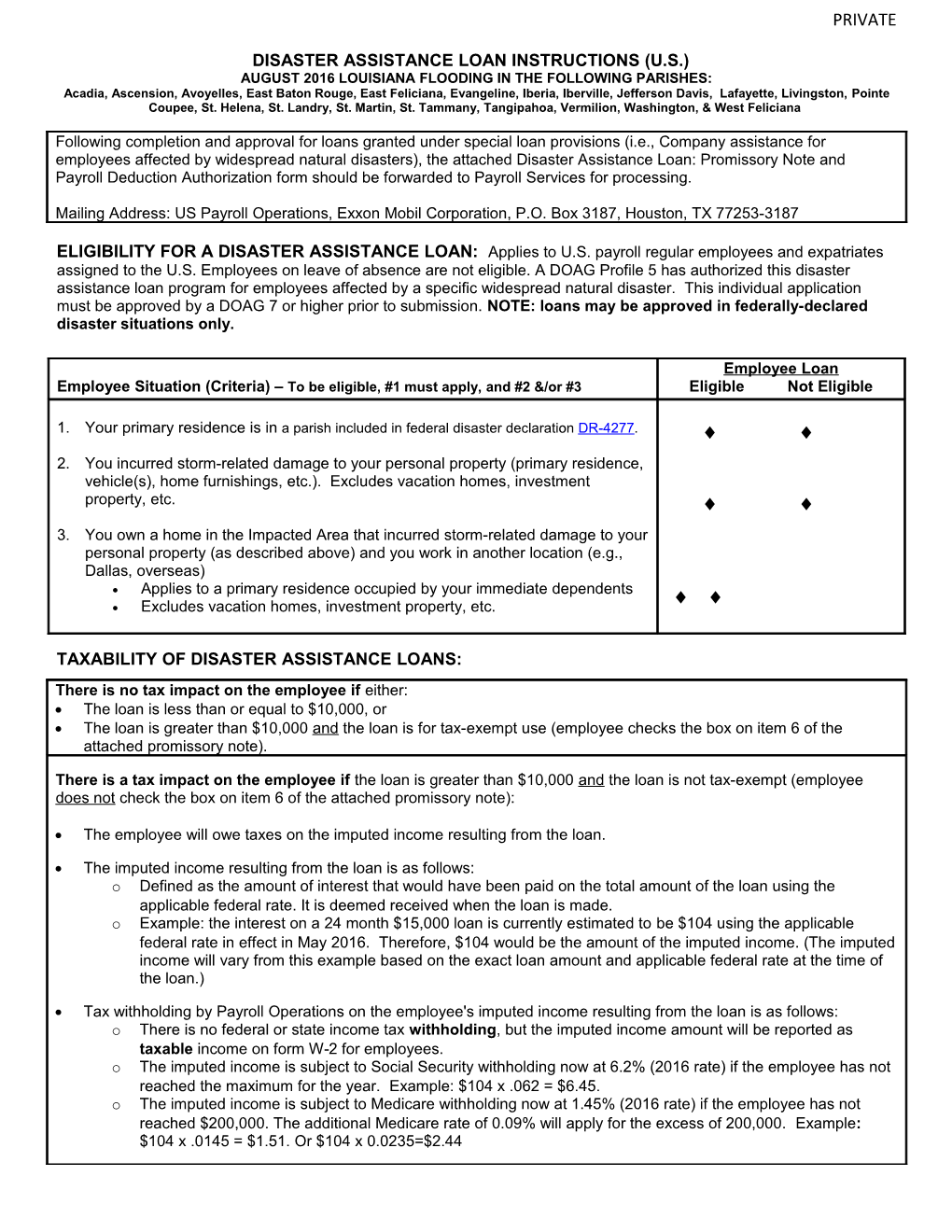 Disaster Assistance Loan Instructions (U.S.)