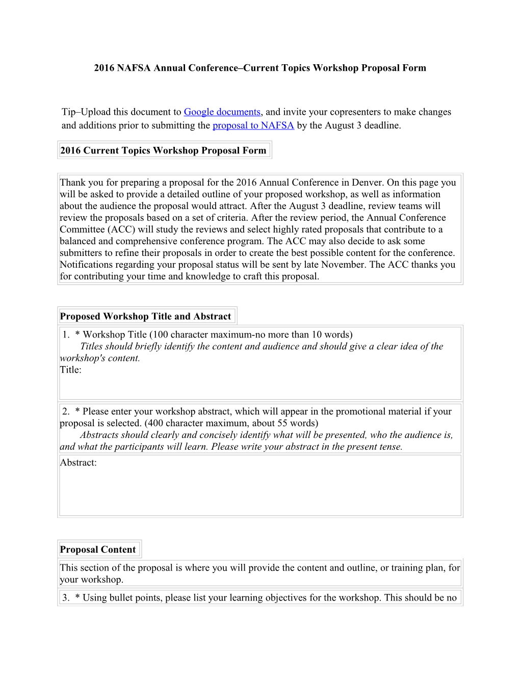 2016 NAFSA Annual Conference Current Topics Workshop Proposal Form