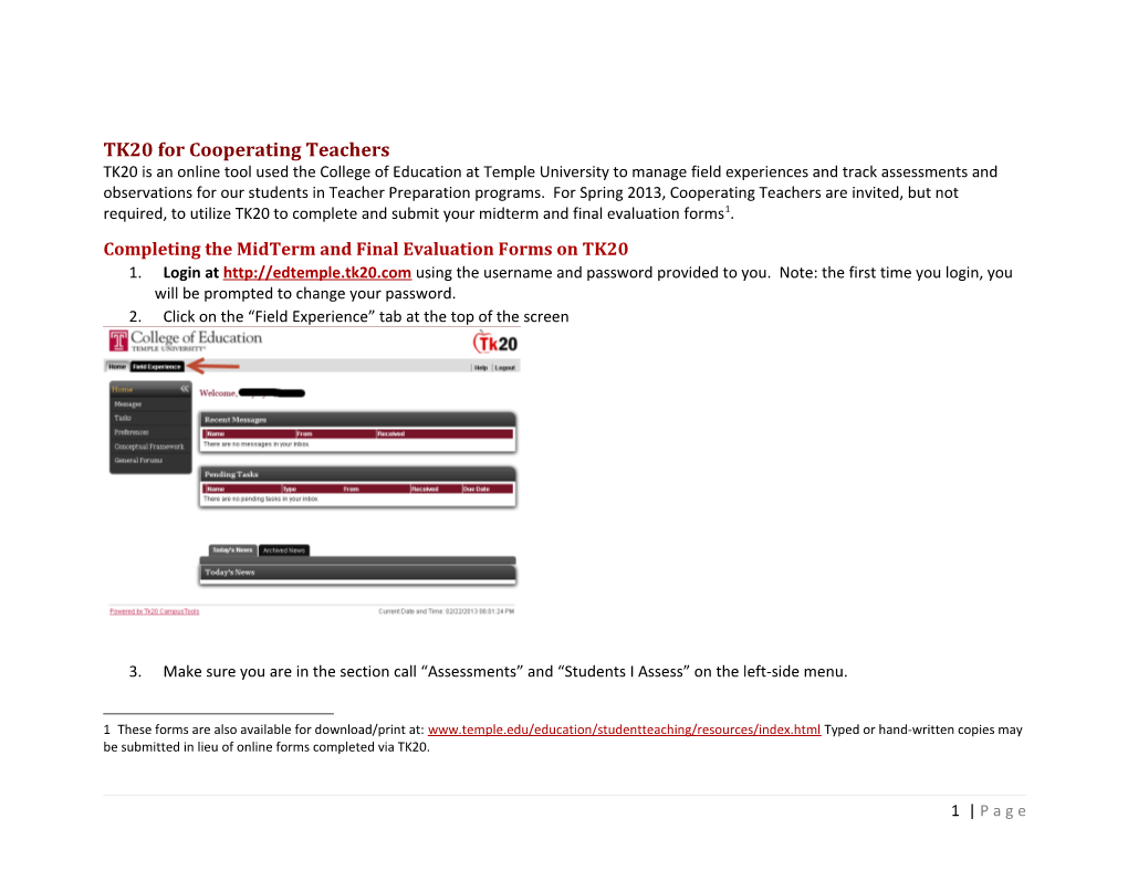 Completing the Midterm and Final Evaluation Forms on TK20