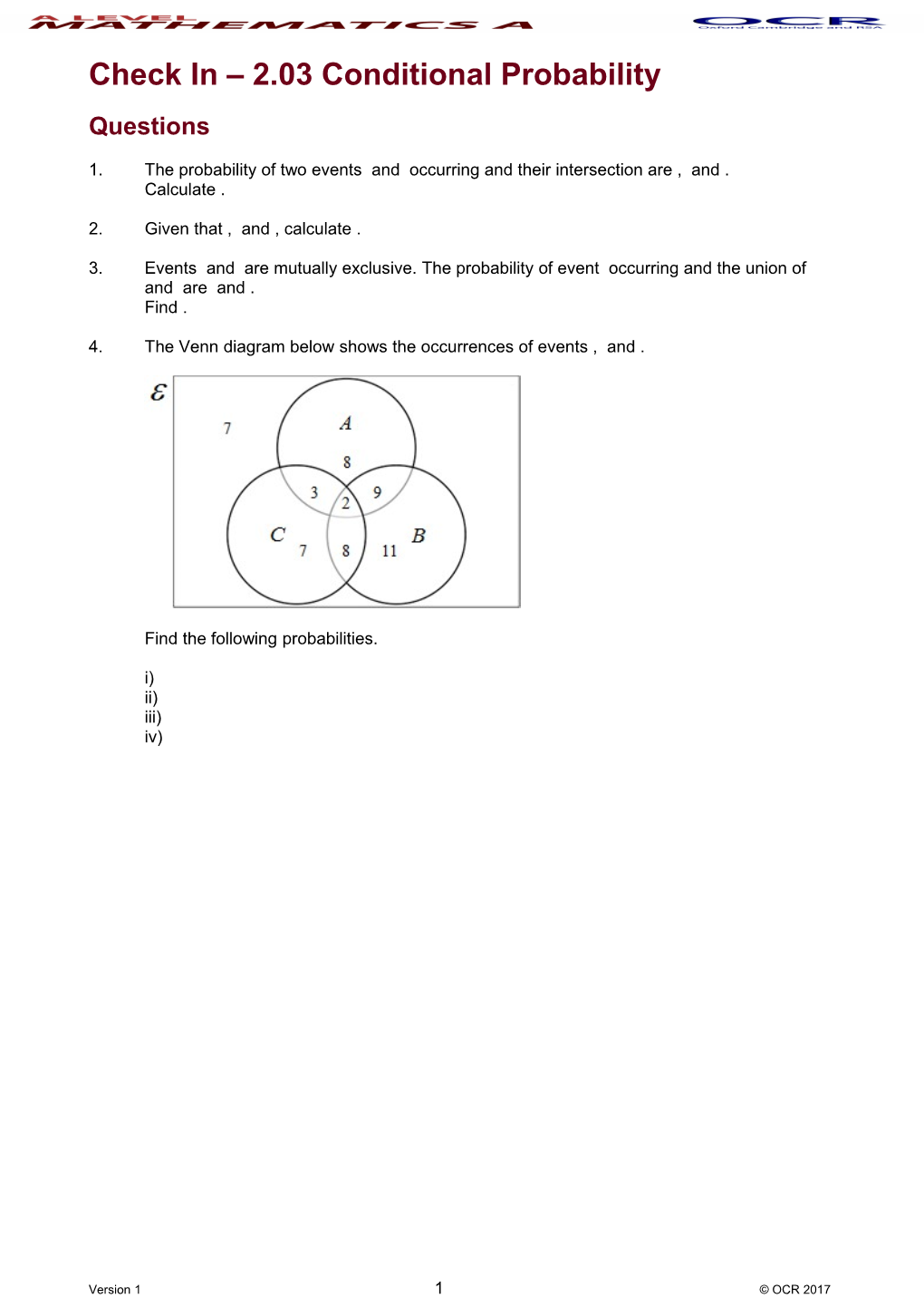 A Level Mathematics a I Liked the ASA Further Mathematics Check in 2.03 Conditional Probability