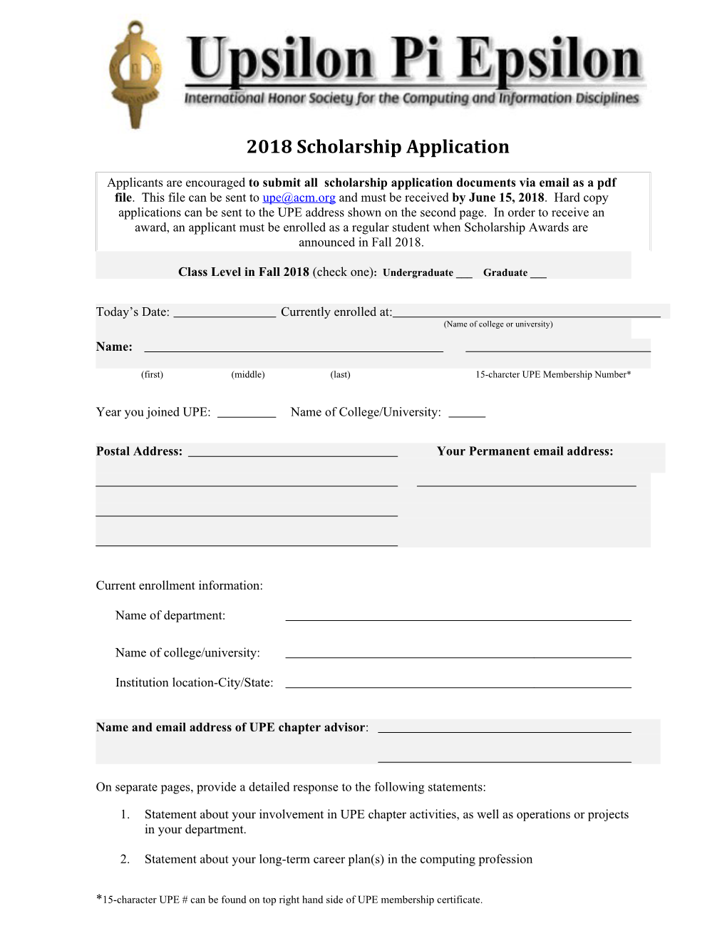 UPE Scholarship Application