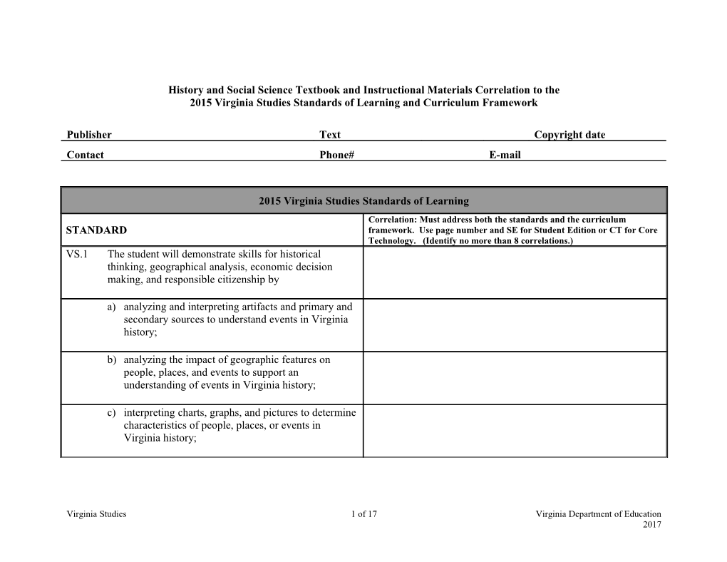 History and Social Science Textbook and Instructional Materials Correlation to The s3