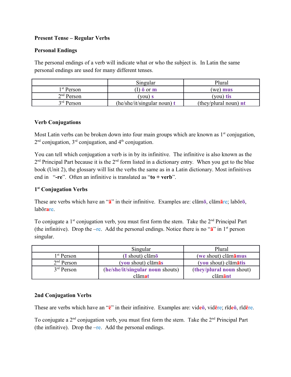 Present Tense Regular Verbs