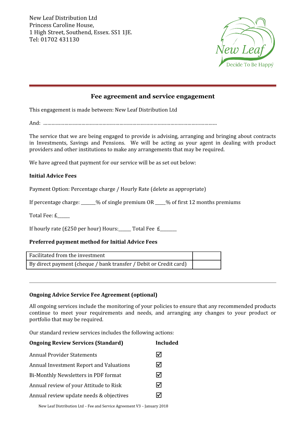 Our Services and Costs Agreement