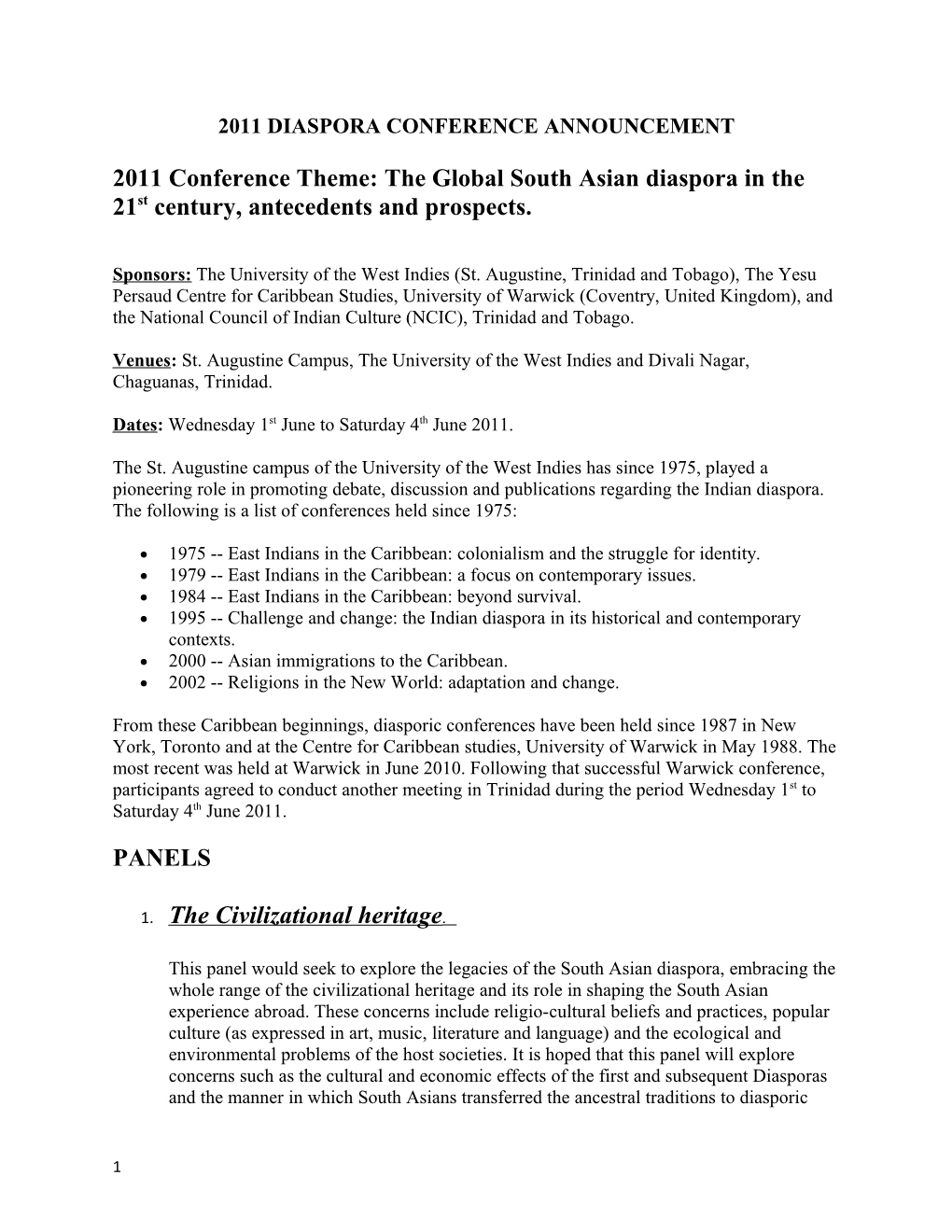 2011 Diaspora Conference Announcement