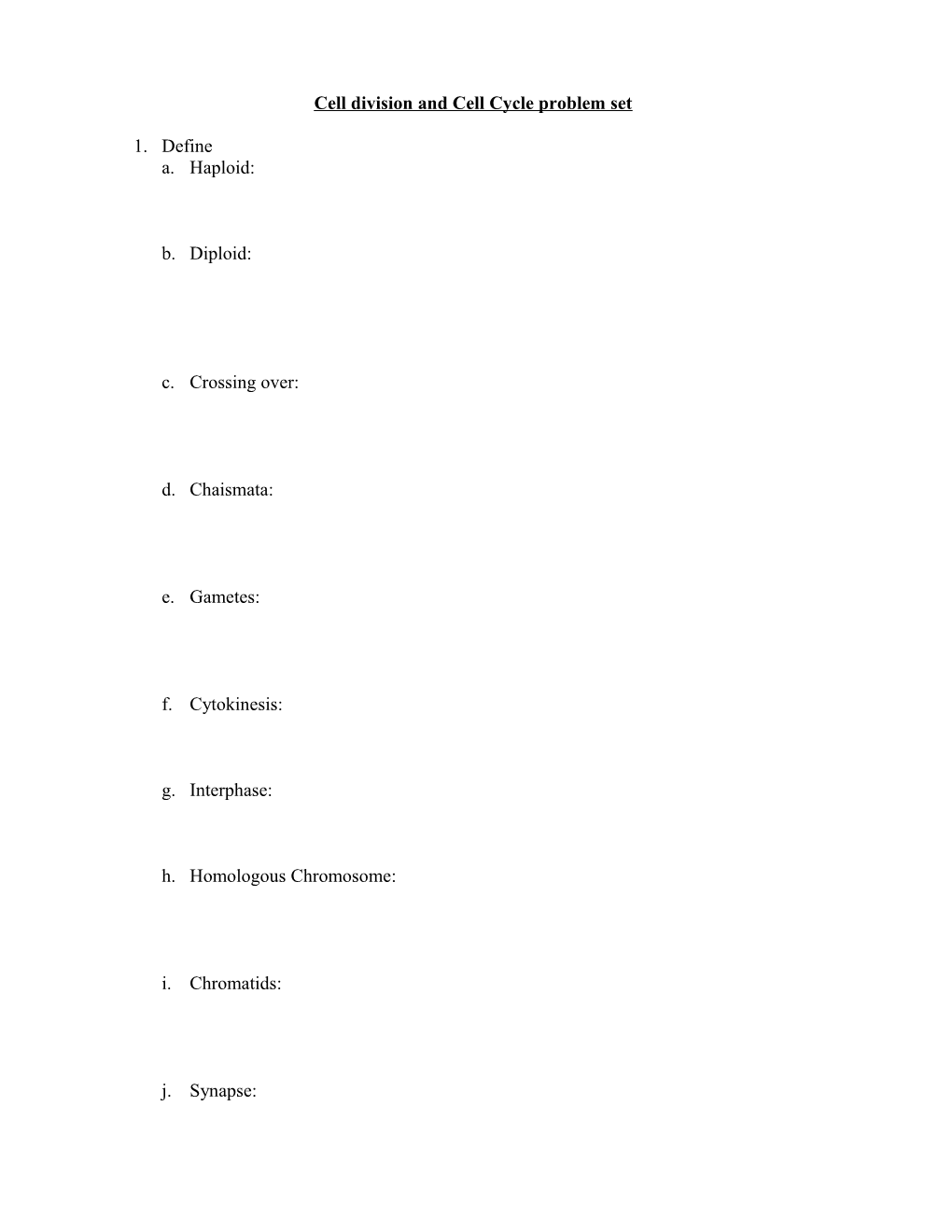 Cell Division and Cell Cycle Problem Set