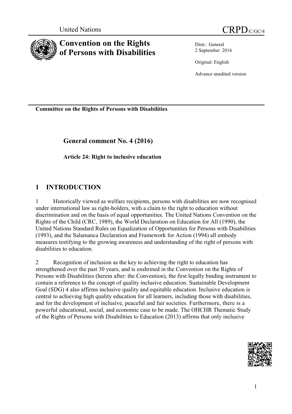 Article 24: Right to Inclusive Education