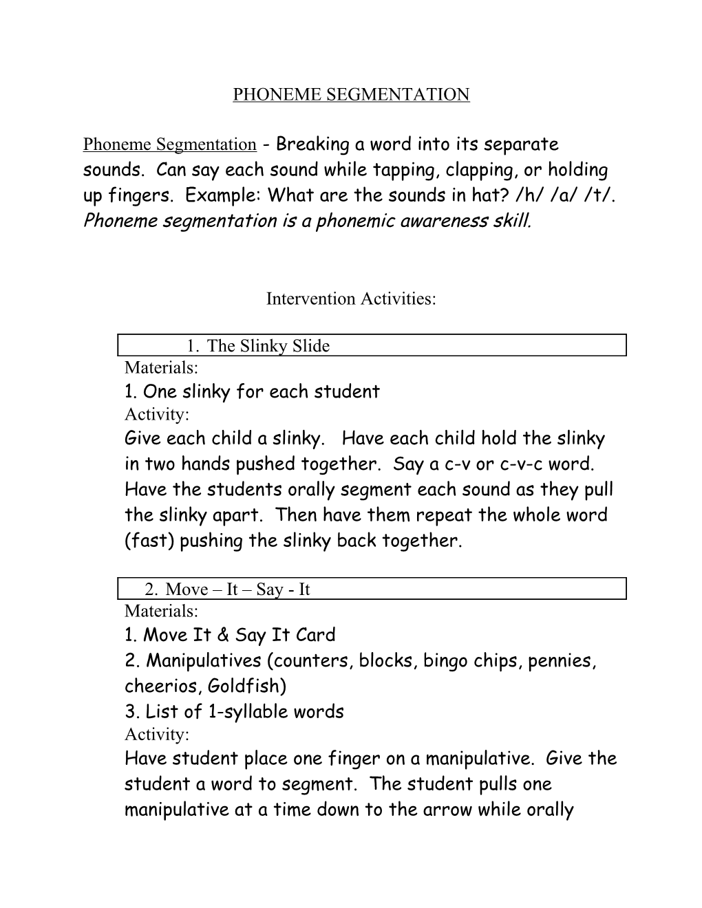 Interventions Phoneme Segmentation Fluency