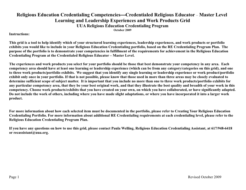 Religious Education Credentialing Competencies Credentialed Religious Educator Master Level