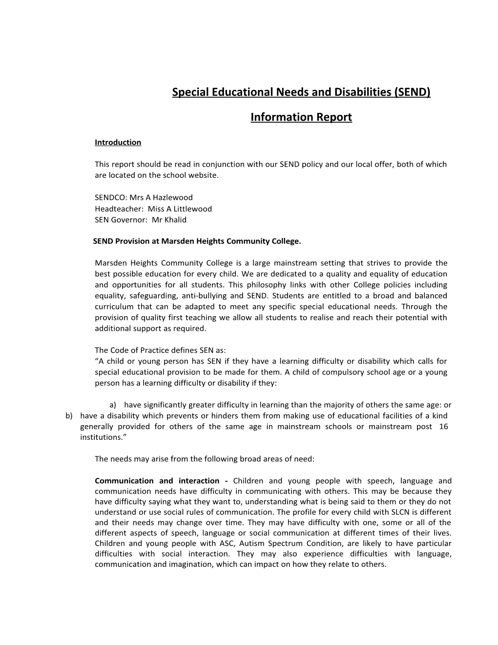 Special Educational Needs and Disabilities (SEND)