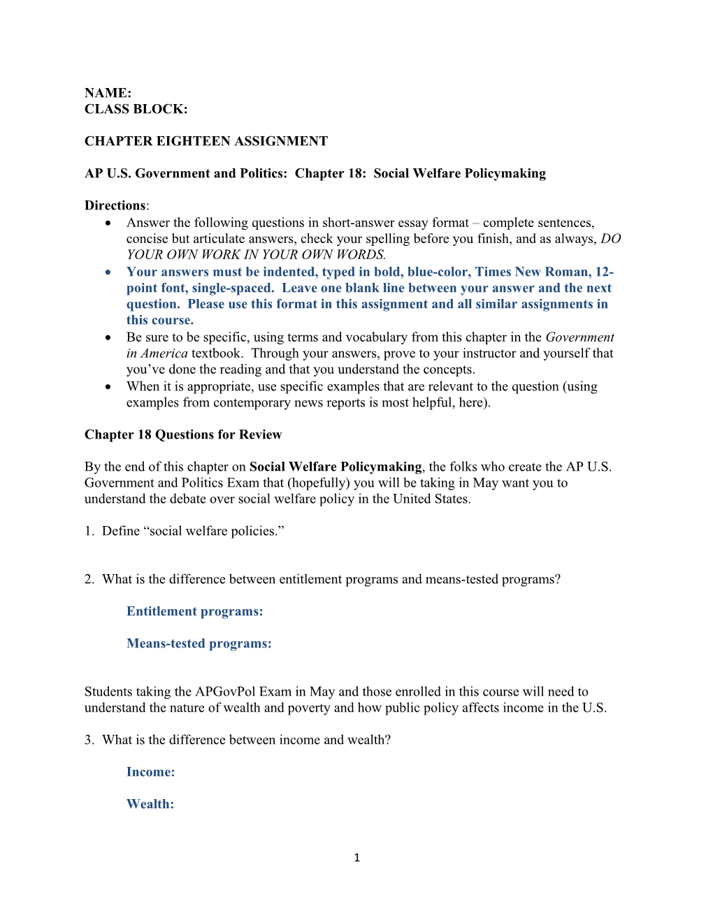 AP U.S. Government and Politics: Chapter 18: Social Welfare Policymaking