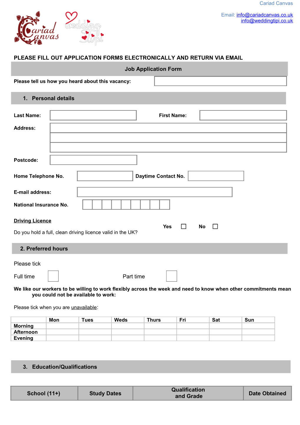 Job Application Form Template s12